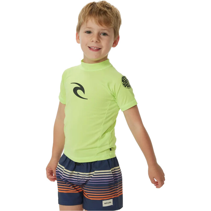 2024 Rip Curl Infantes Brand Wave UPF Chaleco De Lycra De Manga Corta TNQTRV - Lime